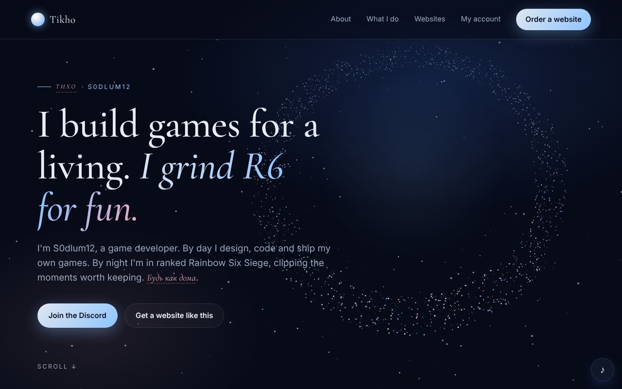 Tikho home page on desktop